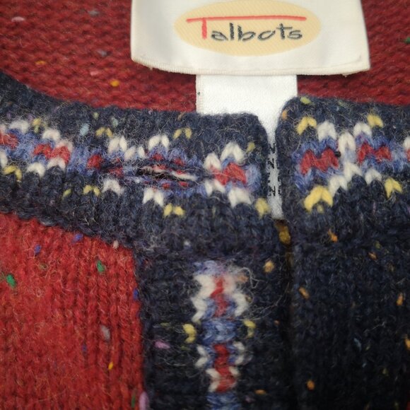 Talbots Ladies Size 8 Button Front Alpine Poppy 100% Lambswool Christmas Sweater - Picture 9 of 10